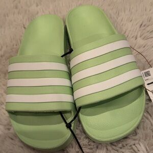 Adidas Mint Green and White Slides